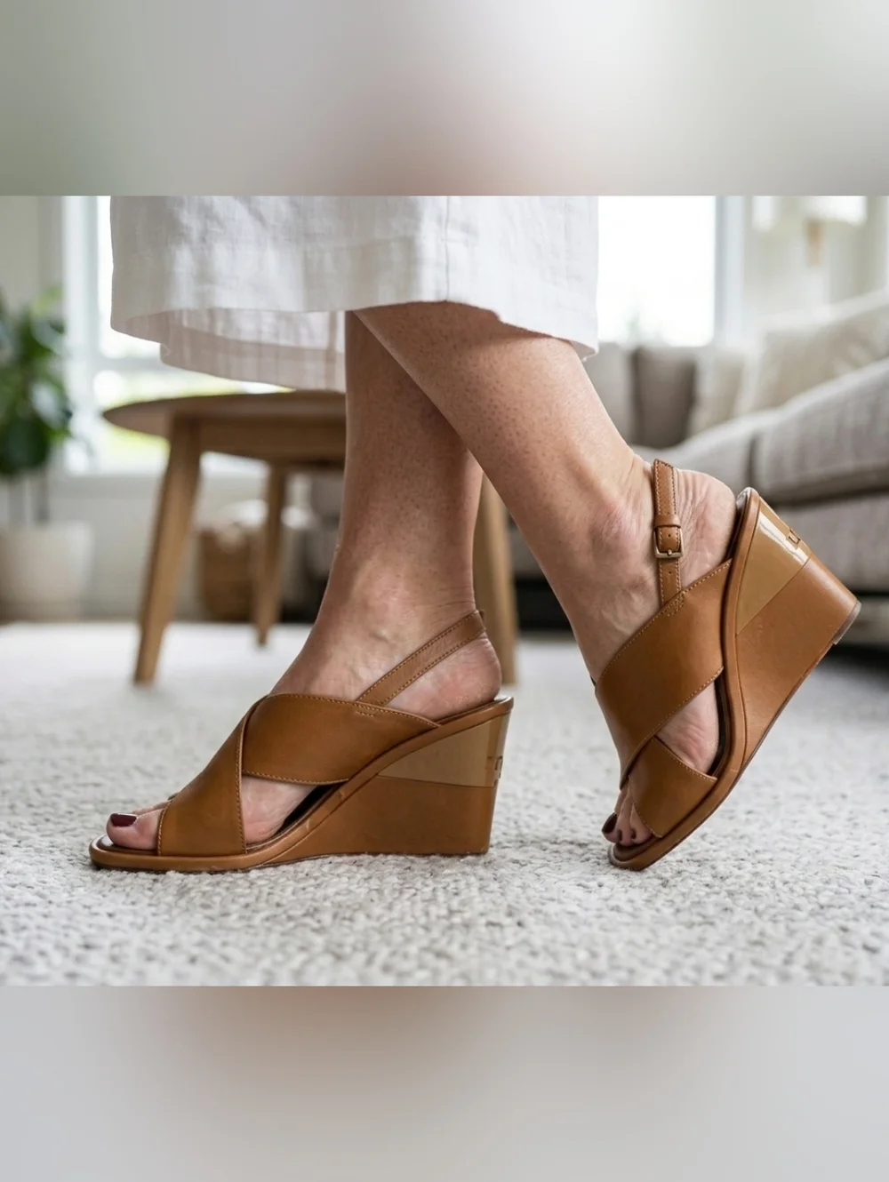 Tory Burch Gabrielle Leather Slingback Wedges Heels Royal Tan Size 9